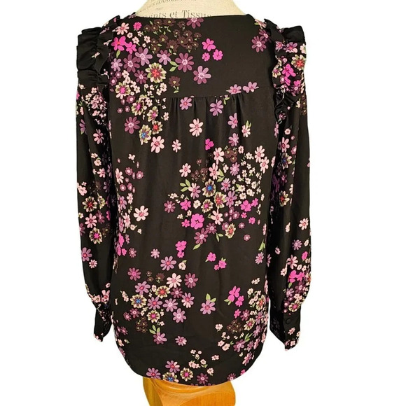 Kate Spade Womens Pink Black Bora‎ Flora Floral Print Blouse Small - Picture 2 of 6